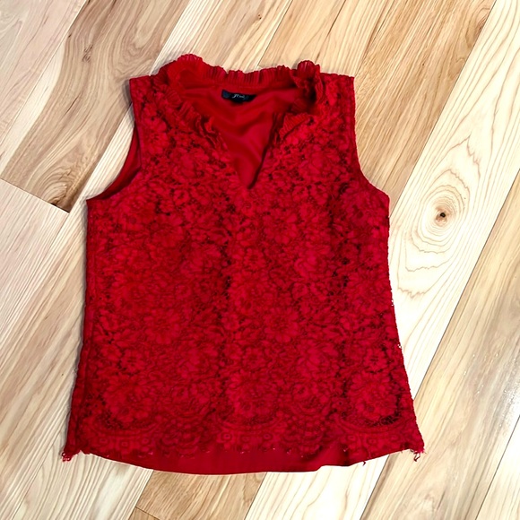 J.Crew red lace shell top with ruffle neck - Picture 1 of 3